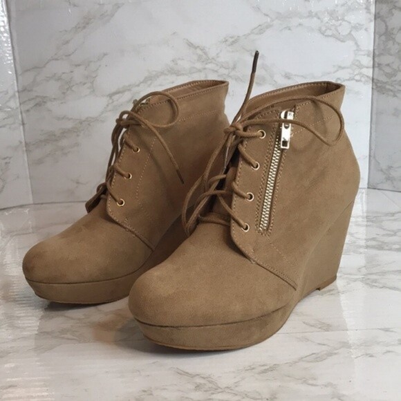 Justfab beige platform wedge ankle boots size 9 - Picture 2 of 12